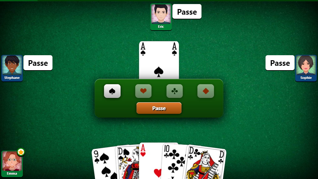 Stratégie à la belote - Blocage de l'adversaire. Doit-on prendre avec ce jeu ? Analyse de situation